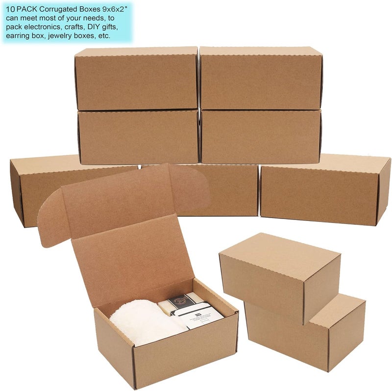 YOUNGKEE 9x6x2'' Small Shipping Boxes for Packaging, 10 Pack Small Cardboard Boxes for Crafts, Recyclable Corrugated Boxes for online Business, Mailer, Gift Packing, Jewelry Box Shipping, Brown - Image 4